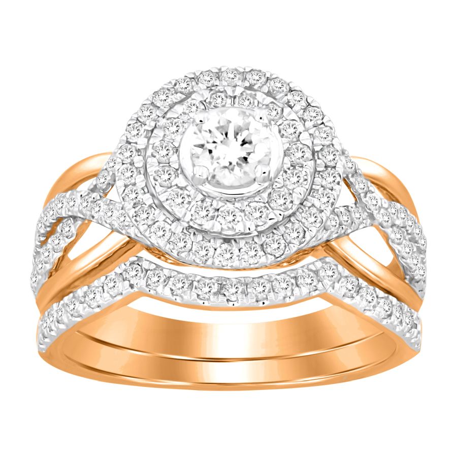 LADIES BRIDAL SET 1.00CT ROUND DIAMOND 14K ROSE GOLD