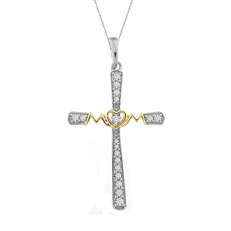 LADIES PENDANT WITH CHAIN 0.15CT ROUND DIAMOND 10K WHITE/YELLOW GOLD