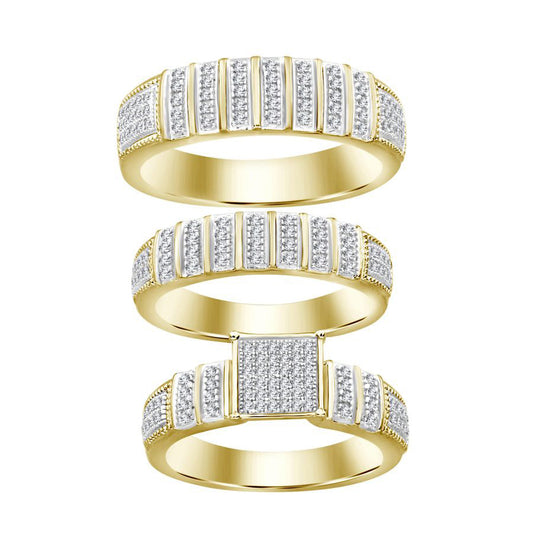 UNISEX TRIOS SET 0.50CT ROUND DIAMOND 10K YELLOW GOLD