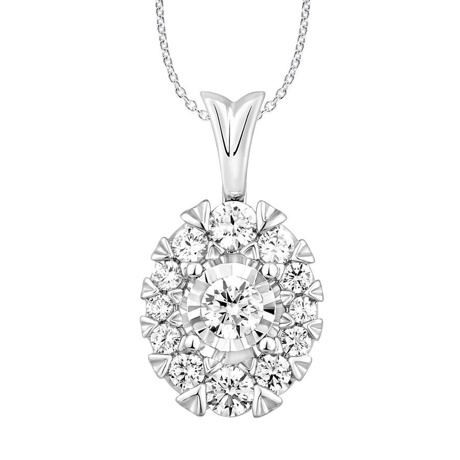 LADIES PENDANT WITH CHAIN 1.00CT ROUND DIAMOND 14K WHITE GOLD