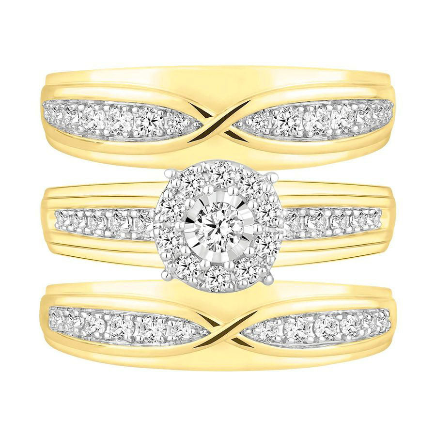 LADIES TRIO SET 1.00CT ROUND DIAMOND 10K YELLOW GOLD