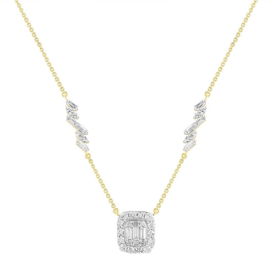 LADIES NECKLACE 1.00CT ROUND/BAGUETTE DIAMOND 14K YELLOW GOLD (SI QUALITY)