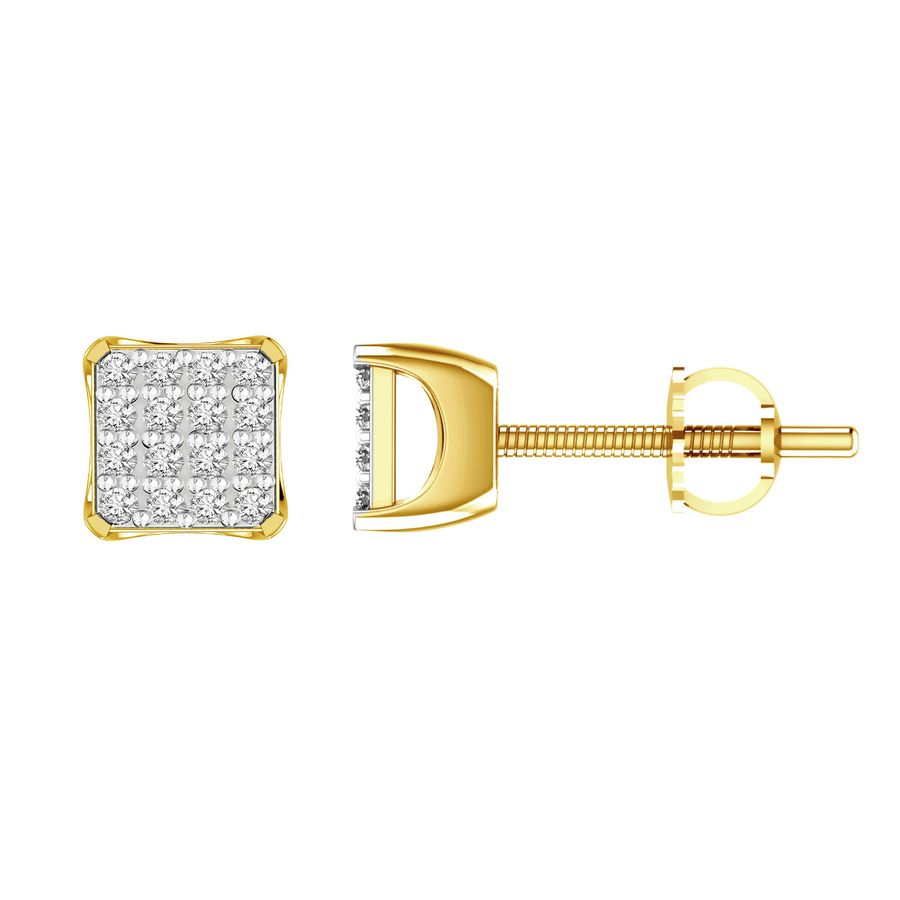 MEN'S STUD EARRINGS 0.15CT ROUND DIAMOND 10K YELLOW GOLD