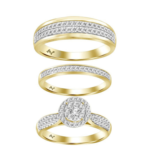 LADIES TRIO SET 1.00CT ROUND DIAMOND 10K YELLOW GOLD