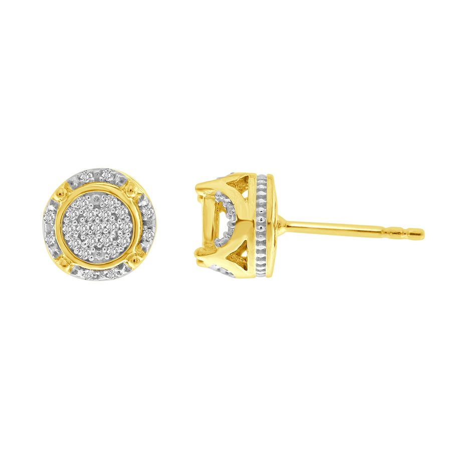 LADIES STUD EARRINGS 0.15CT ROUND DIAMOND 10K YELLOW GOLD