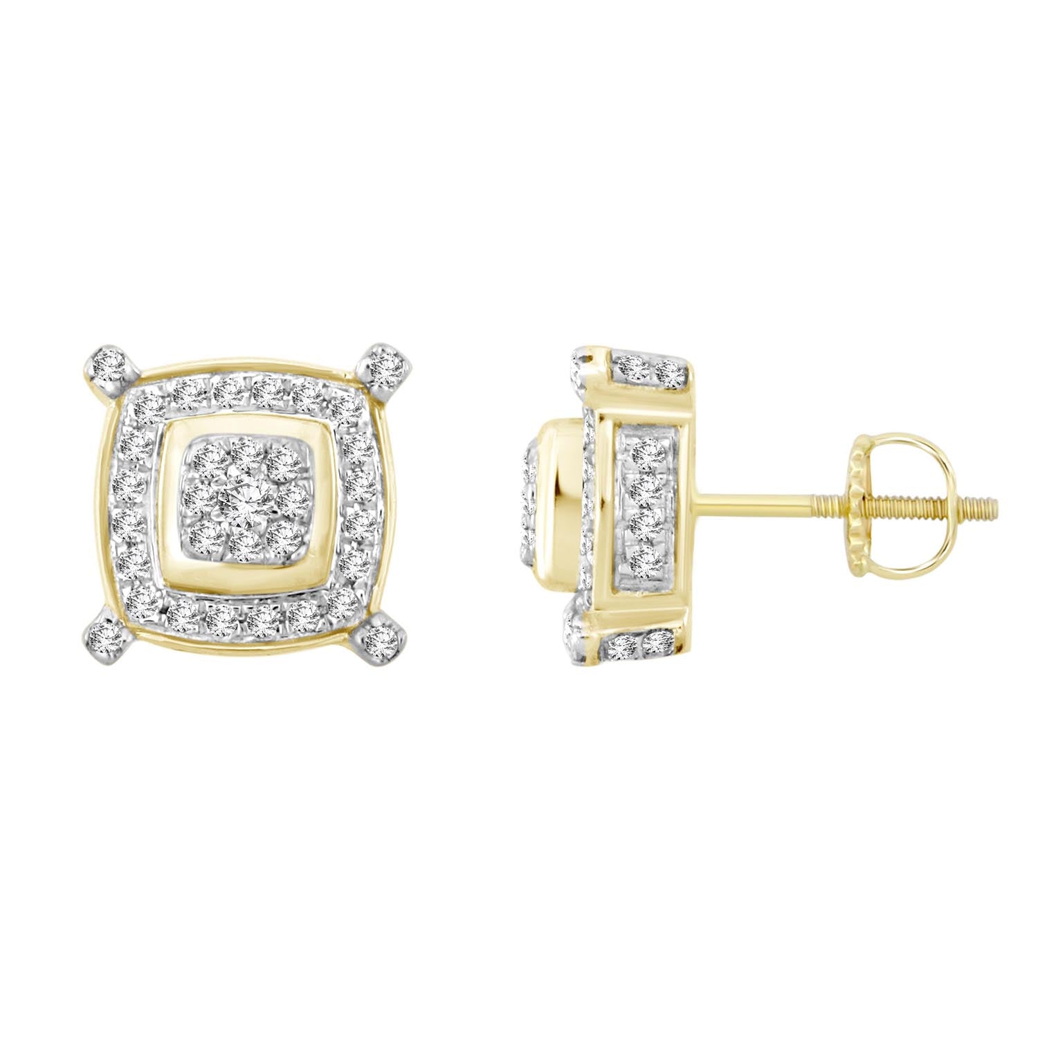 LADIES EARRINGS 0.50CT ROUND DIAMOND 10K YELLOW GOLD