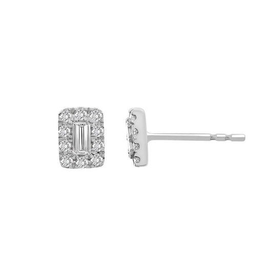 LADIES EARRINGS 0.50CT ROUND/BAGUETTE DIAMOND 14K WHITE GOLD