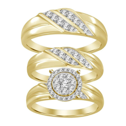 LADIES TRIOS SET 0.75CT ROUND DIAMOND 10K YELLOW GOLD