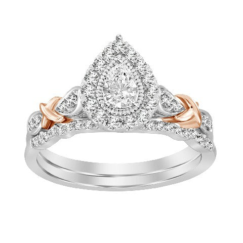 LADIES BRIDAL SET 0.50CT ROUND/PEAR DIAMOND 14K WHITE/ROSE GOLD (CENTER STONE 0.10CT PEAR DIAMOND)