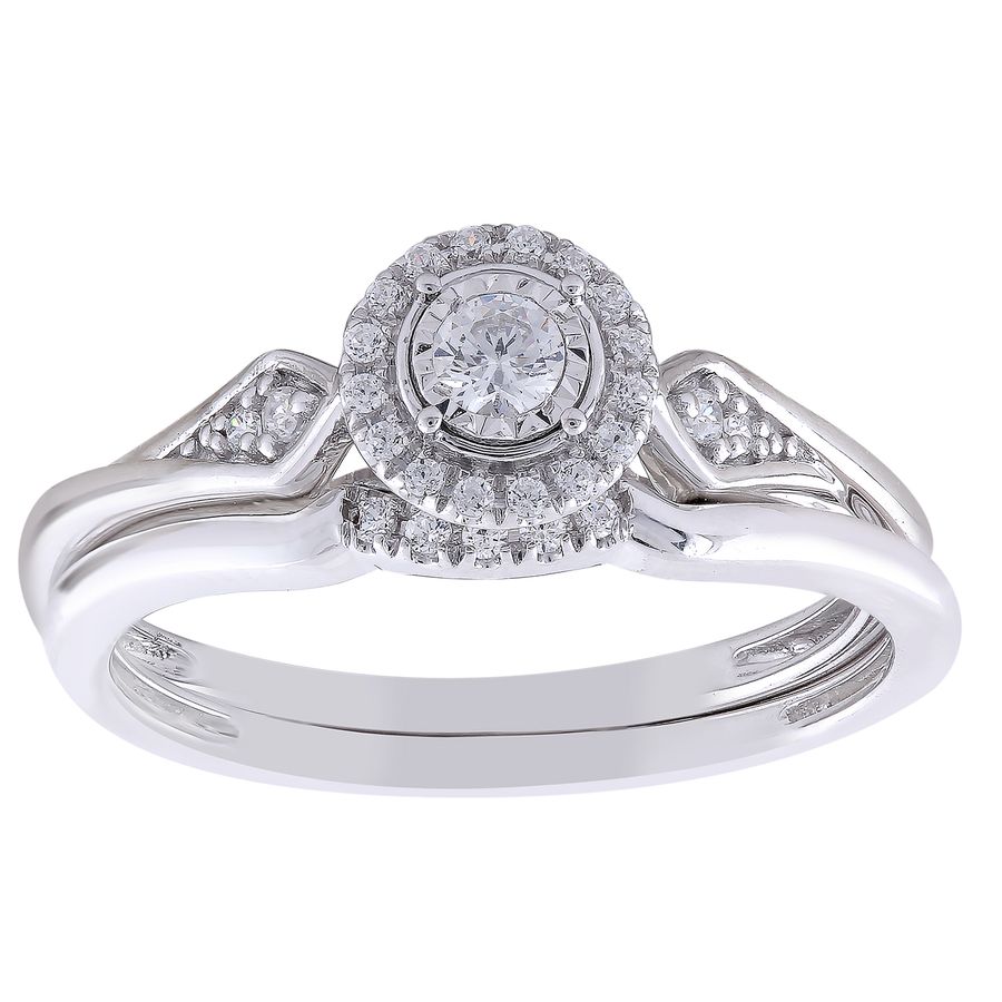 LADIES BRIDAL SET 0.20CT ROUND DIAMOND 10K WHITE GOLD