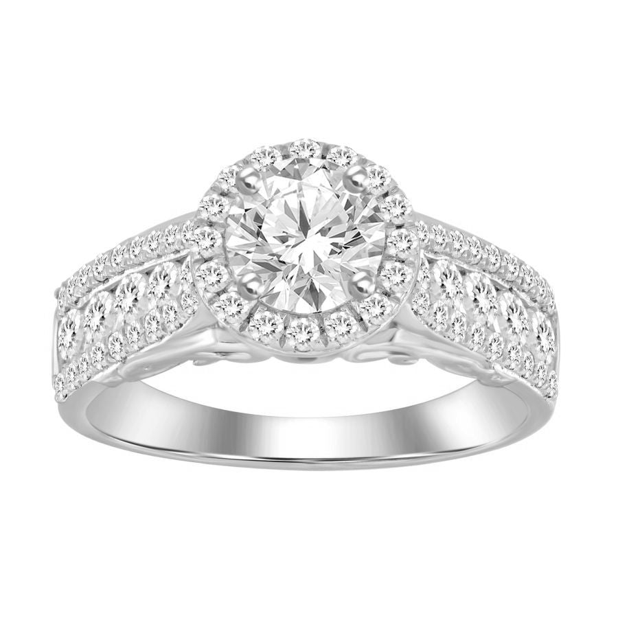 LADIES RING 1.55CT ROUND DIAMOND 14K WHITE GOLD (SI QUALITY) (CENTER STONE 0.75CT ROUND DIAMOND)