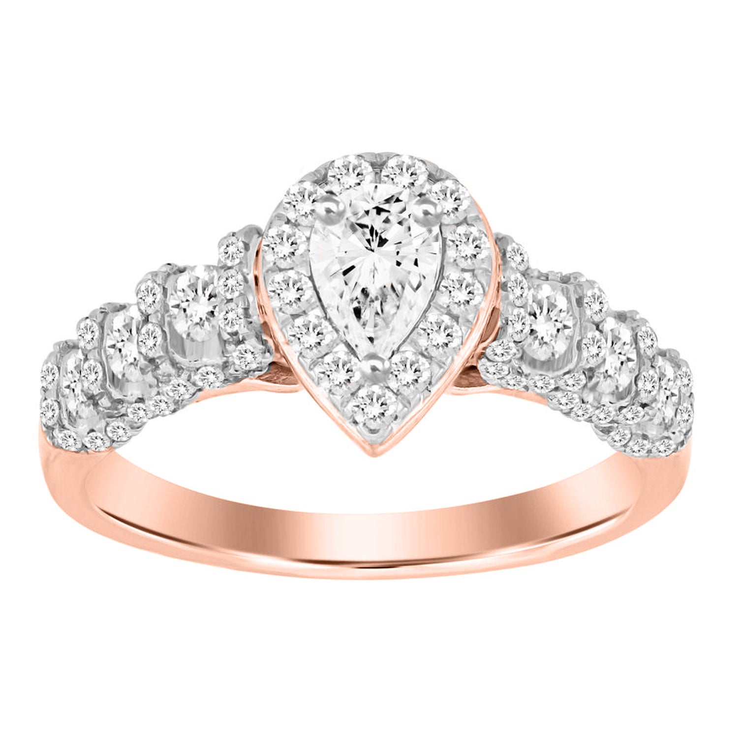 LADIES RING1.00CT PEAR/ROUND DIAMOND 14K ROSE GOLD