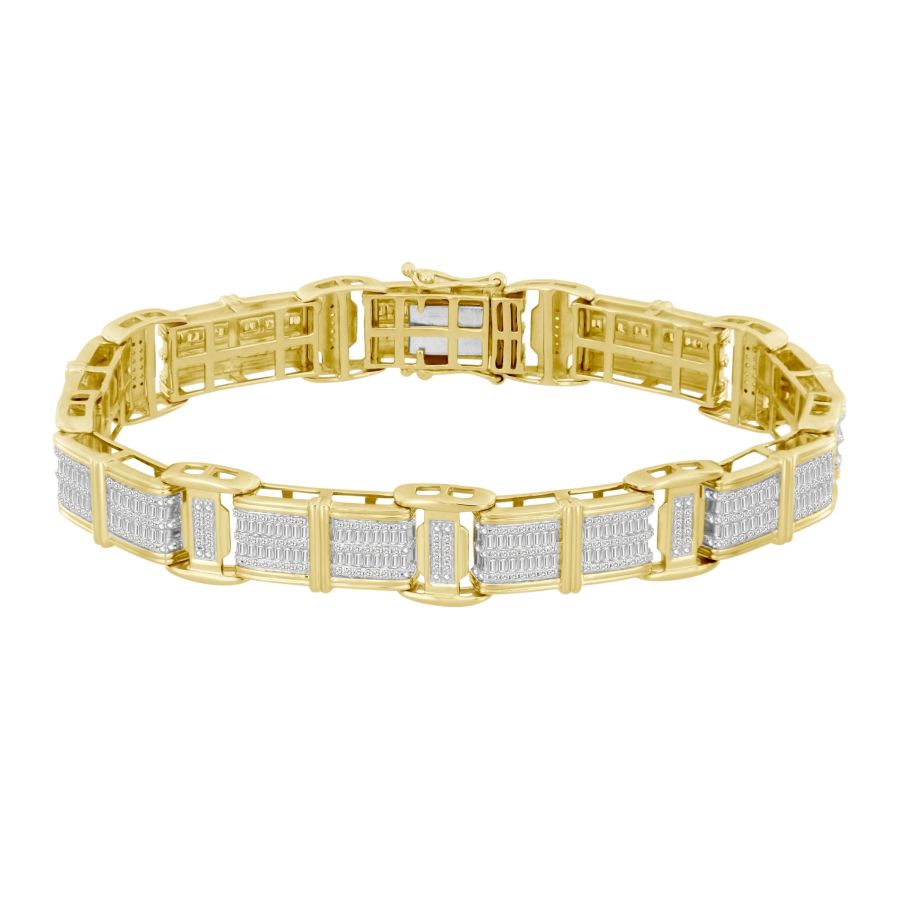 MEN'S BRACELET 3.50CT ROUND/BAGUETTE DIAMOND 10K YELLOW GOLD