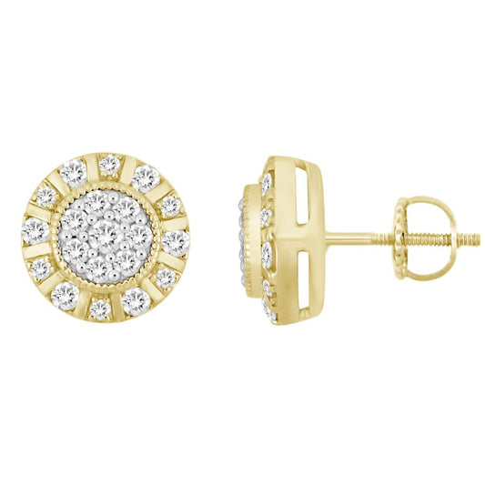 LADIES STUD EARRINGS 1.00CT ROUND DIAMOND 10K YELLOW GOLD