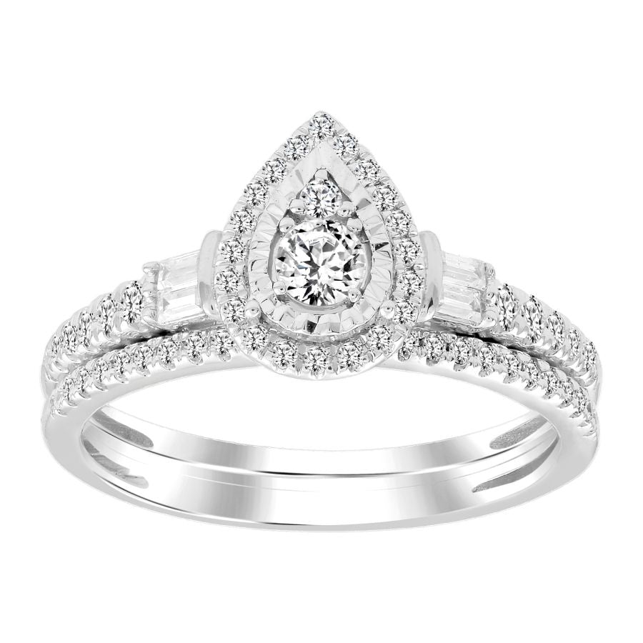 LADIES BRIDAL SET 0.50CT BAGUETTE/ROUND DIAMOND 10K WHITE GOLD (SI QUALITY)