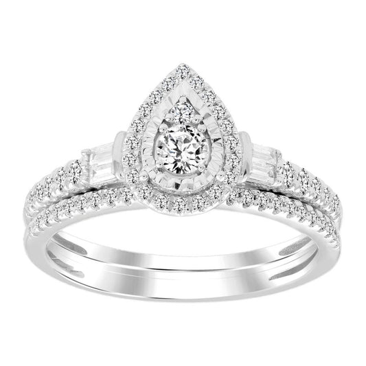 LADIES BRIDAL SET 0.50CT BAGUETTE/ROUND DIAMOND 10K WHITE GOLD (SI QUALITY)