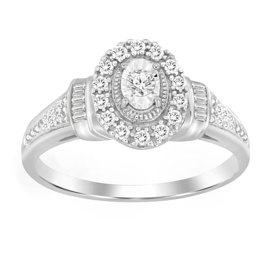 LADIES RING 0.25CT ROUND/BAGUETTE DIAMOND 10K WHITE GOLD