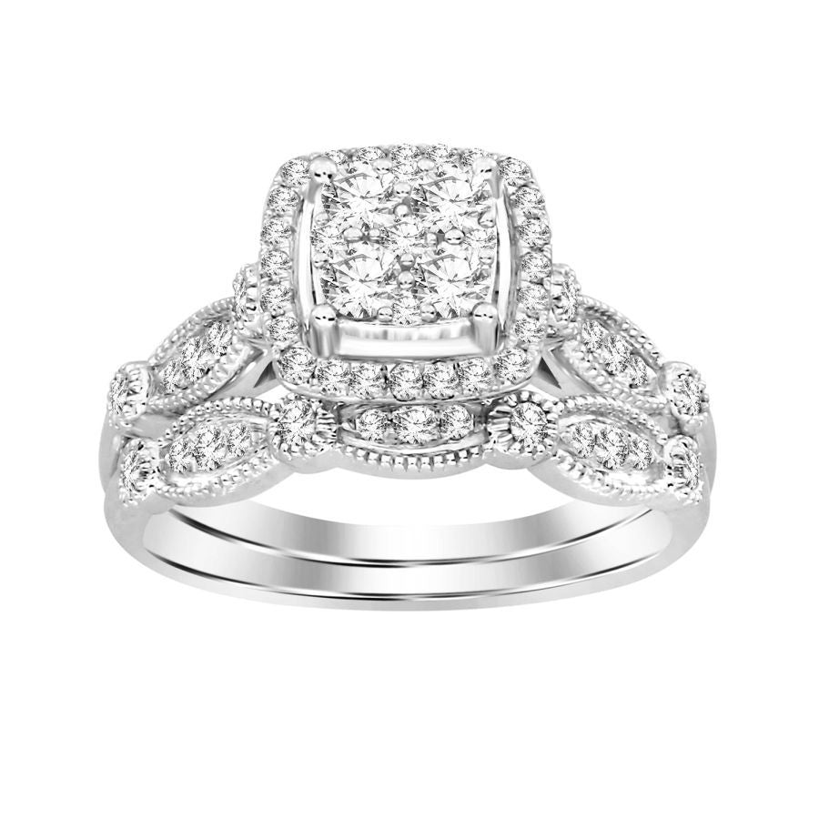 LADIES BRIDAL SET 0.50CT ROUND DIAMOND 10K WHITE GOLD