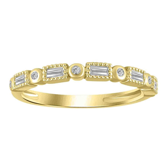 LADIES BAND 0.15CT ROUND/BAGUETTE DIAMOND 10K YELLOW GOLD