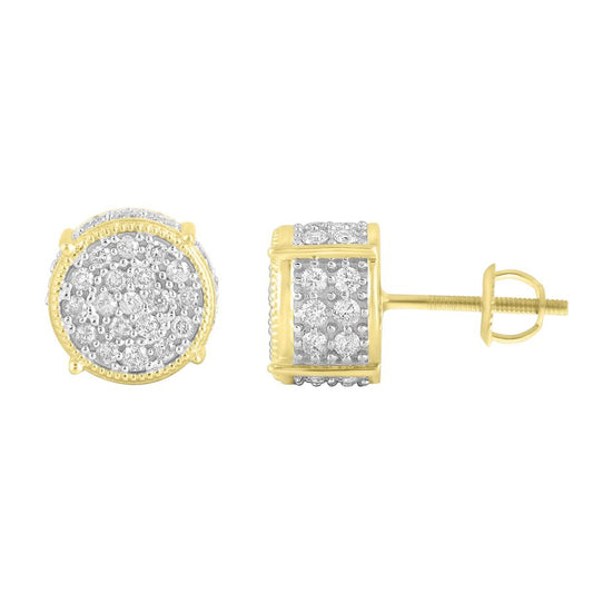 LADIES STUD EARRINGS 0.70CT ROUND DIAMOND 14K YELLOW GOLD