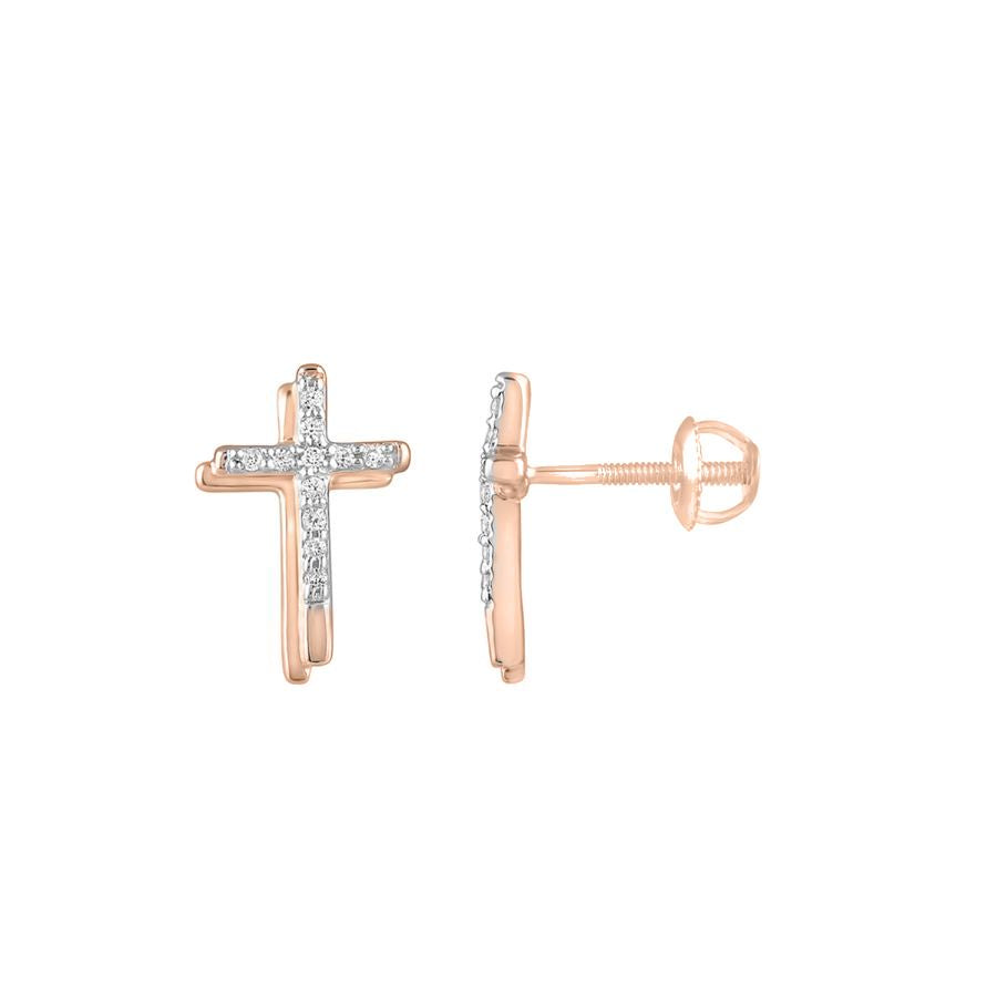 LADIES EARRINGS 0.15CT ROUND DIAMOND 10K ROSE GOLD