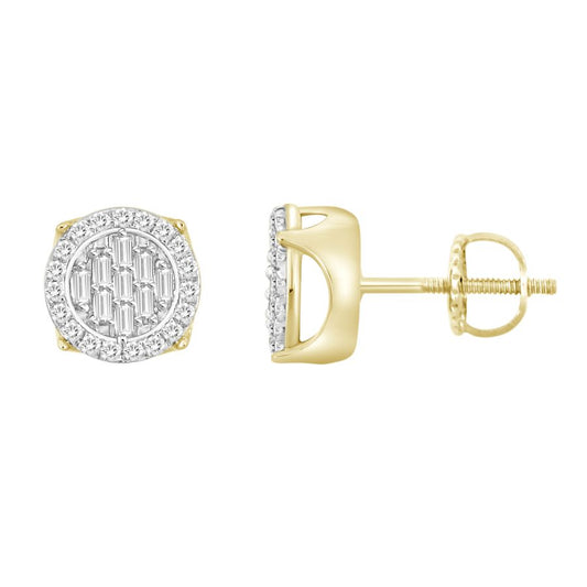 LADIES EARRINGS 0.25CT ROUND/BAGUETTE DIAMOND 10K YELLOW GOLD