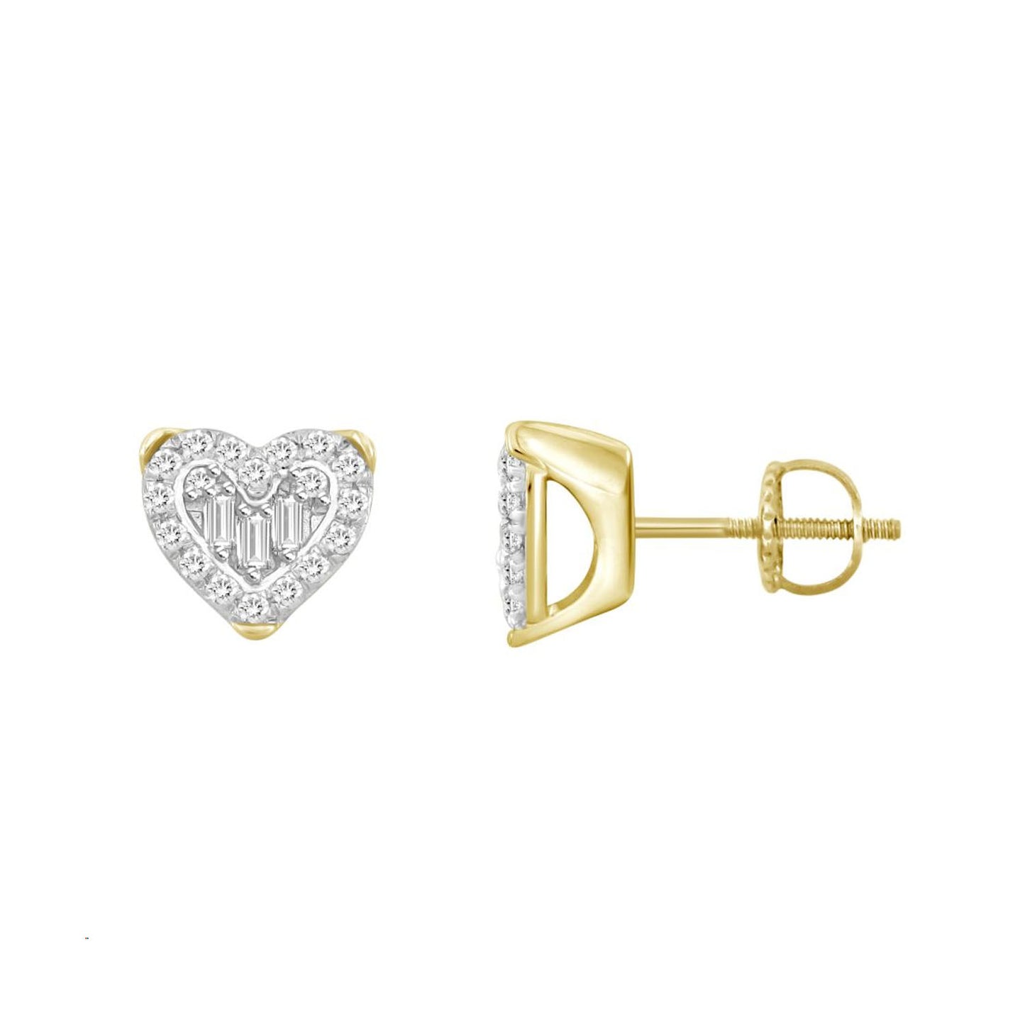 LADIES EARRINGS 0.15CT ROUND/BAGUETTE DIAMOND 10K YELLOW GOLD