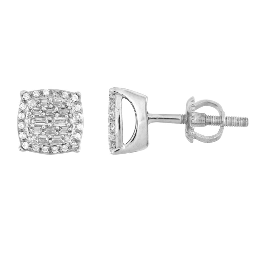 LADIES EARRINGS 0.33CT ROUND/BAGUETTE DIAMOND 10K WHITE GOLD