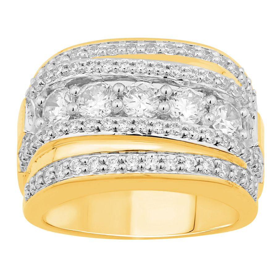 MEN'S BAND 3.00CT ROUND DIAMOND 10K YELLOW GOLD