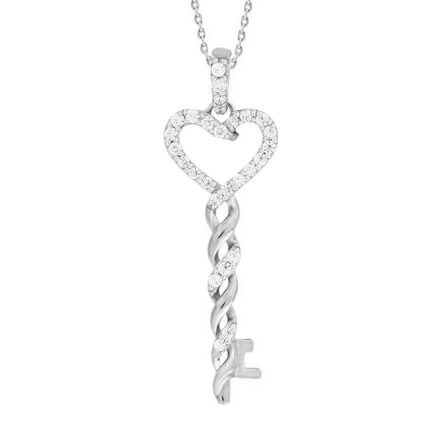 LADIES PENDANT WITH CHAIN 0.20CT ROUND DIAMOND 10K WHITE GOLD