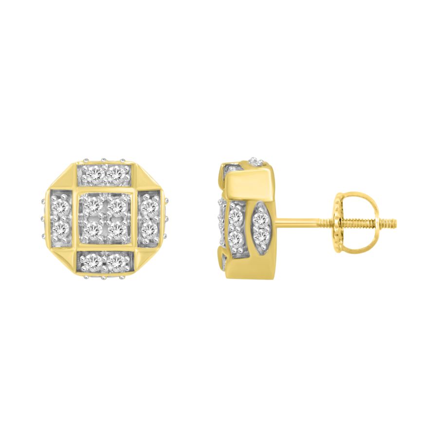 LADIES STUD EARRINGS 0.75CT ROUND DIAMOND 10K YELLOW GOLD