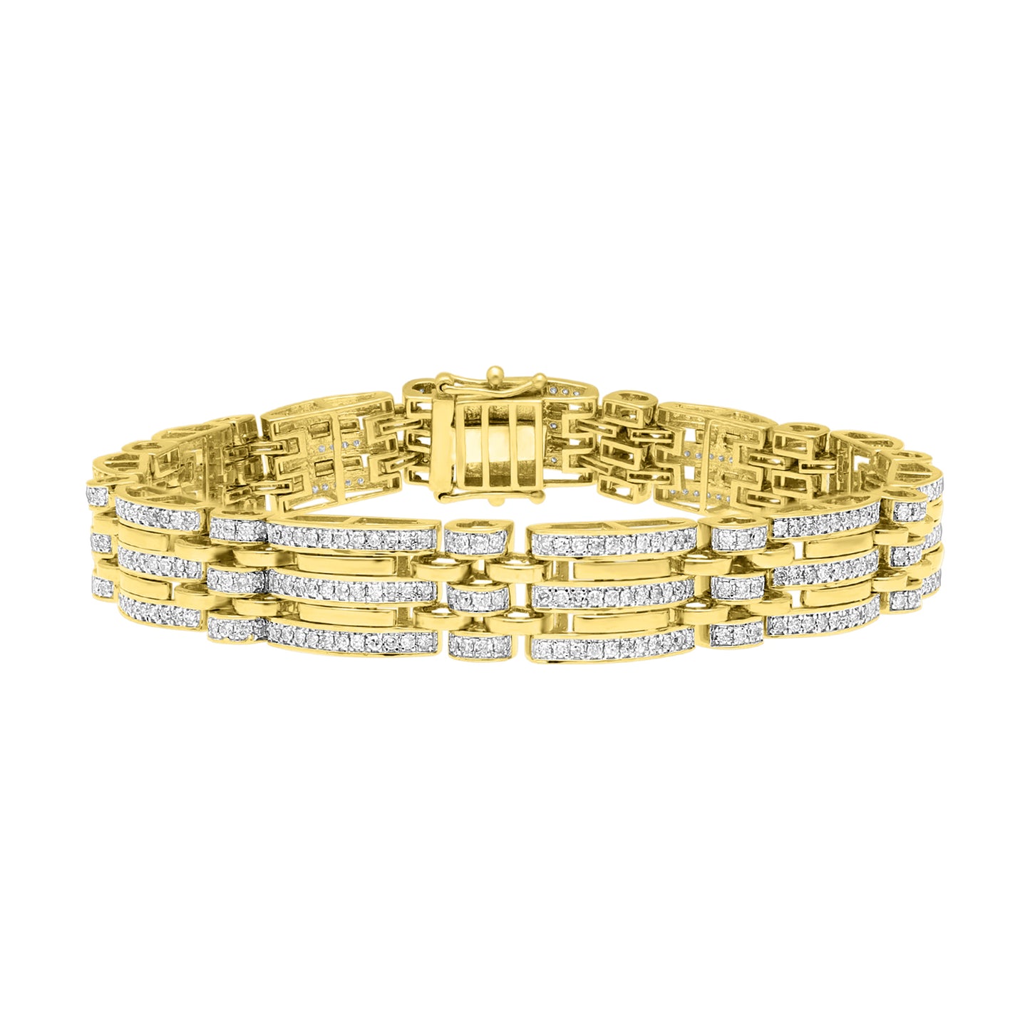 MEN'S BRACELET 3.00CT ROUND DIAMOND 10K YELLOW GOLD