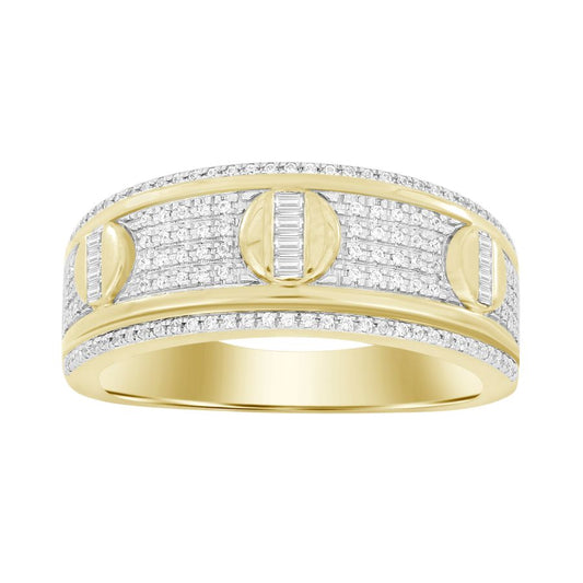 MEN'S RING 0.33CT ROUND/BAGUETTE DIAMOND 10K YELLOW GOLD