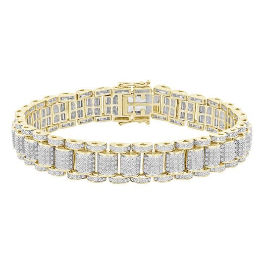 MEN'S BRACELET 2.25CT ROUND DIAMOND 10K YELLOW GOLD