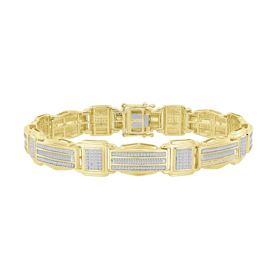 MEN'S BRACELET 2.00CT ROUND/BAGUETTE  DIAMOND 10K YELLOW GOLD