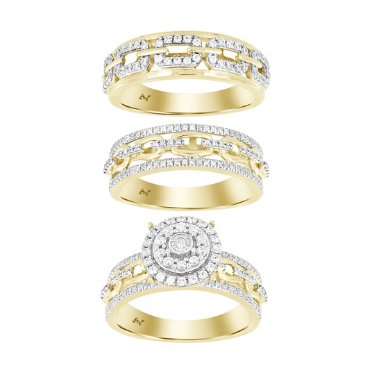 LADIES TRIO SET 1.00CT ROUND DIAMOND 10K YELLOW GOLD