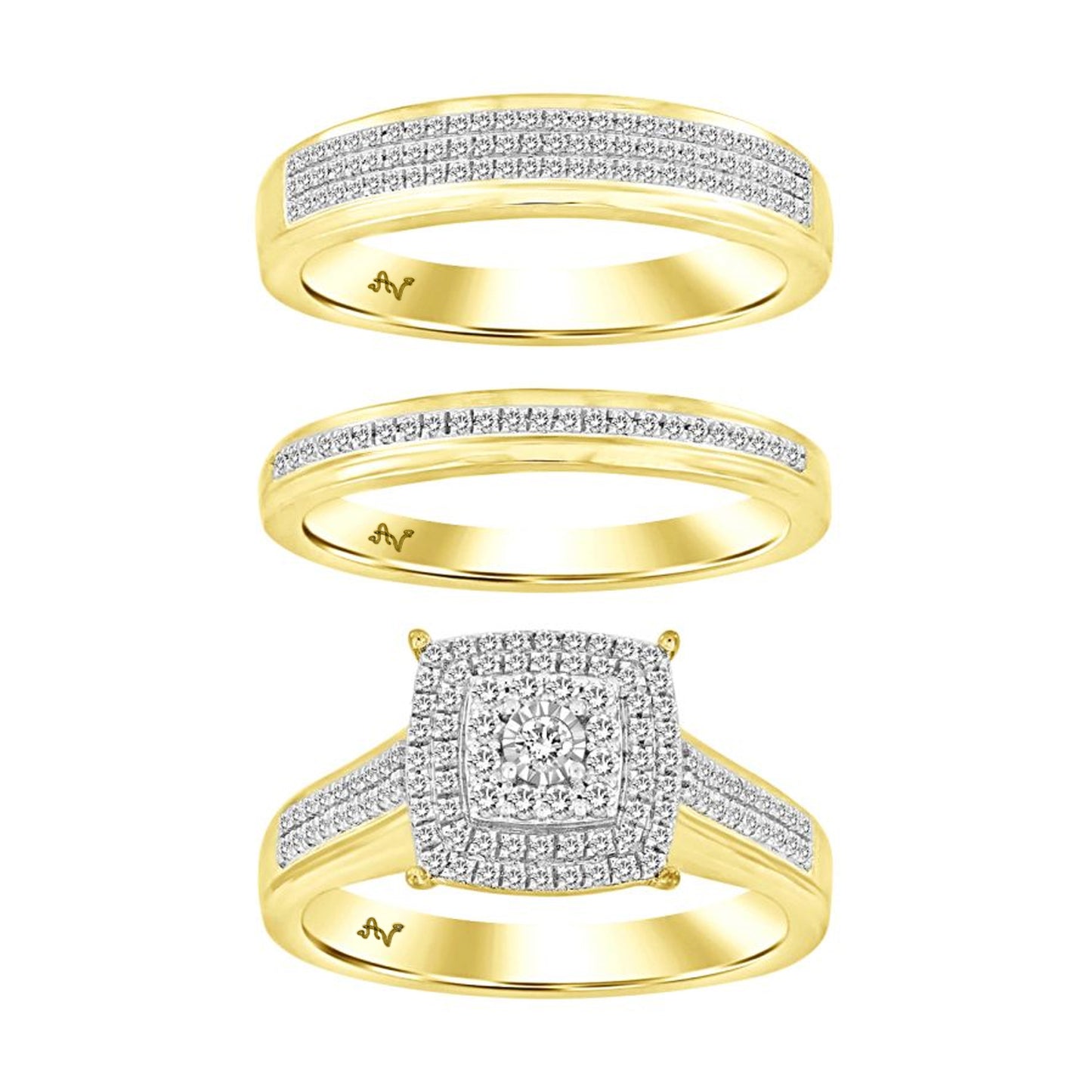 LADIES TRIO SET 0.50CT ROUND DIAMOND 10K YELLOW GOLD