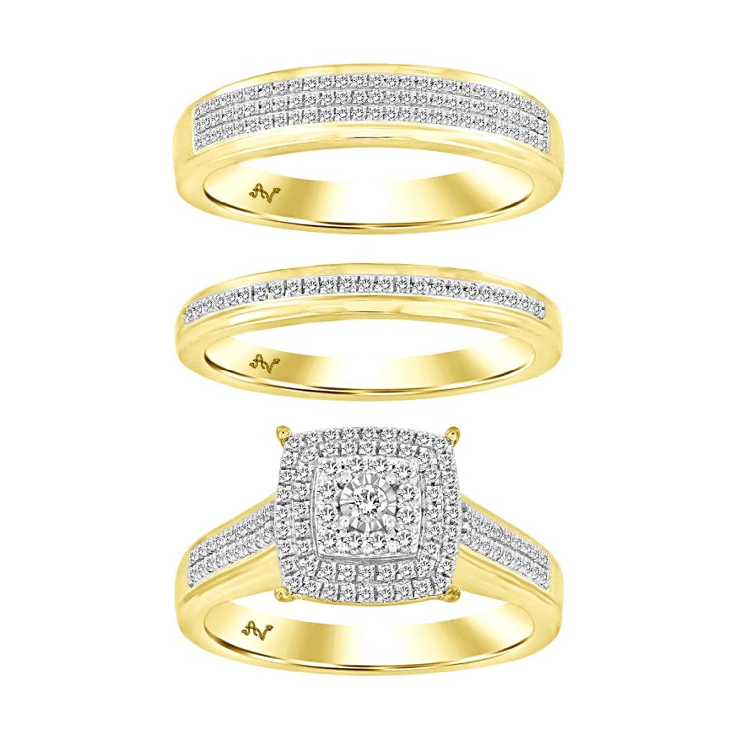 LADIES TRIO SET 0.50CT ROUND DIAMOND 10K YELLOW GOLD