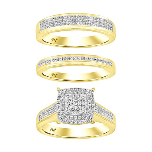 LADIES TRIO SET 0.50CT ROUND DIAMOND 10K YELLOW GOLD