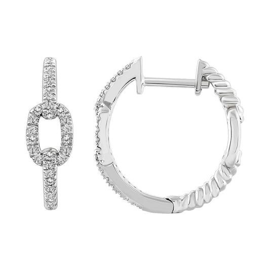 LADIES HOOP EARRINGS 0.15CT ROUND DIAMOND 10K WHITE GOLD