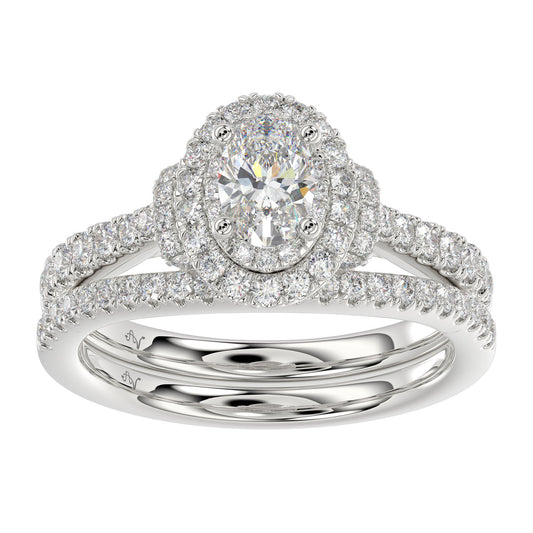 LADIES BRIDAL SET 1.20CT ROUND DIAMOND 14K WHITE GOLD (SI QUALITY) (CENTER STONE 0.50CT OVAL DIAMOND)