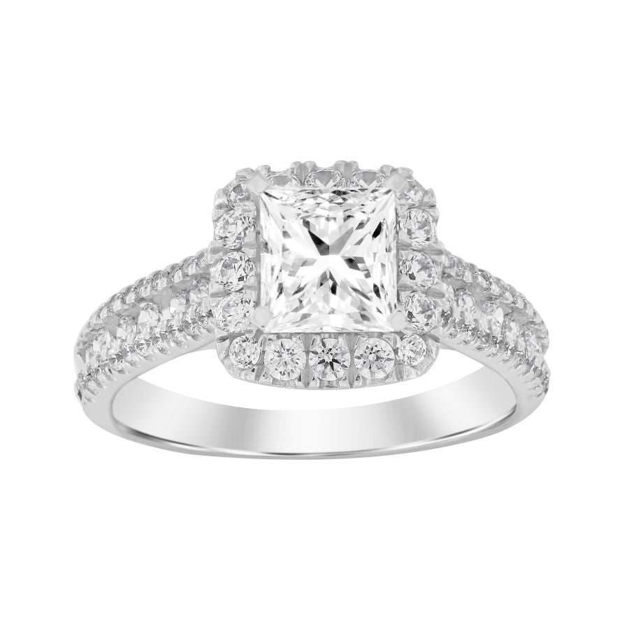 LADIES RING 0.75CT ROUND DIAMOND 14K WHITE GOLD (CENTER STONE 1.00CT PRINCESS DIAMOND)