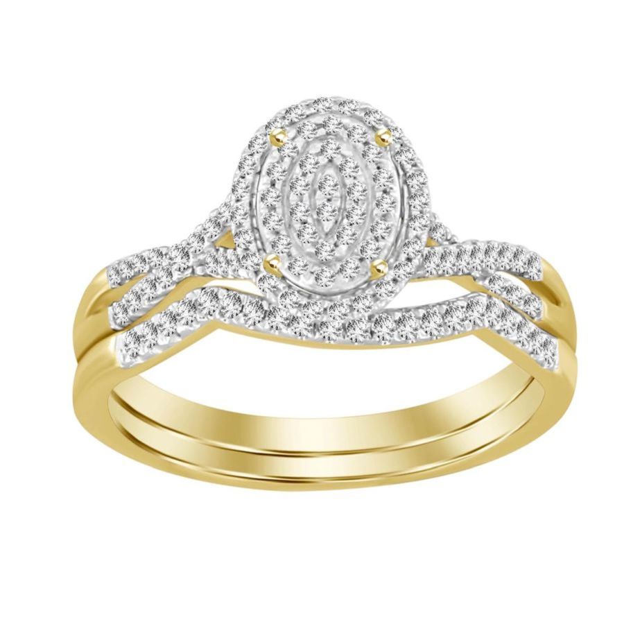 LADIES BRIDAL SET 0.25CT ROUND DIAMOND YELLOW GOLD/STERLING SILVER