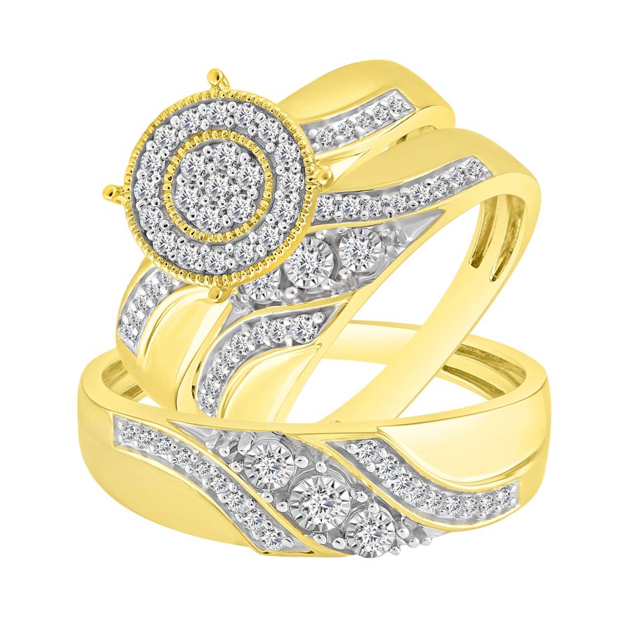 LADIES TRIOS SET 0.50CT ROUND DIAMOND 10K YELLOW GOLD