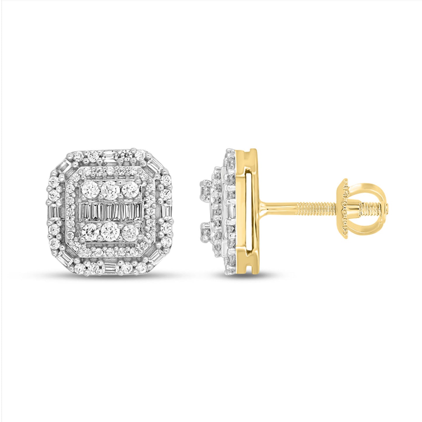 LADIES EARRINGS 0.50CT ROUND/BAGUETTE DIAMOND 10K YELLOW GOLD