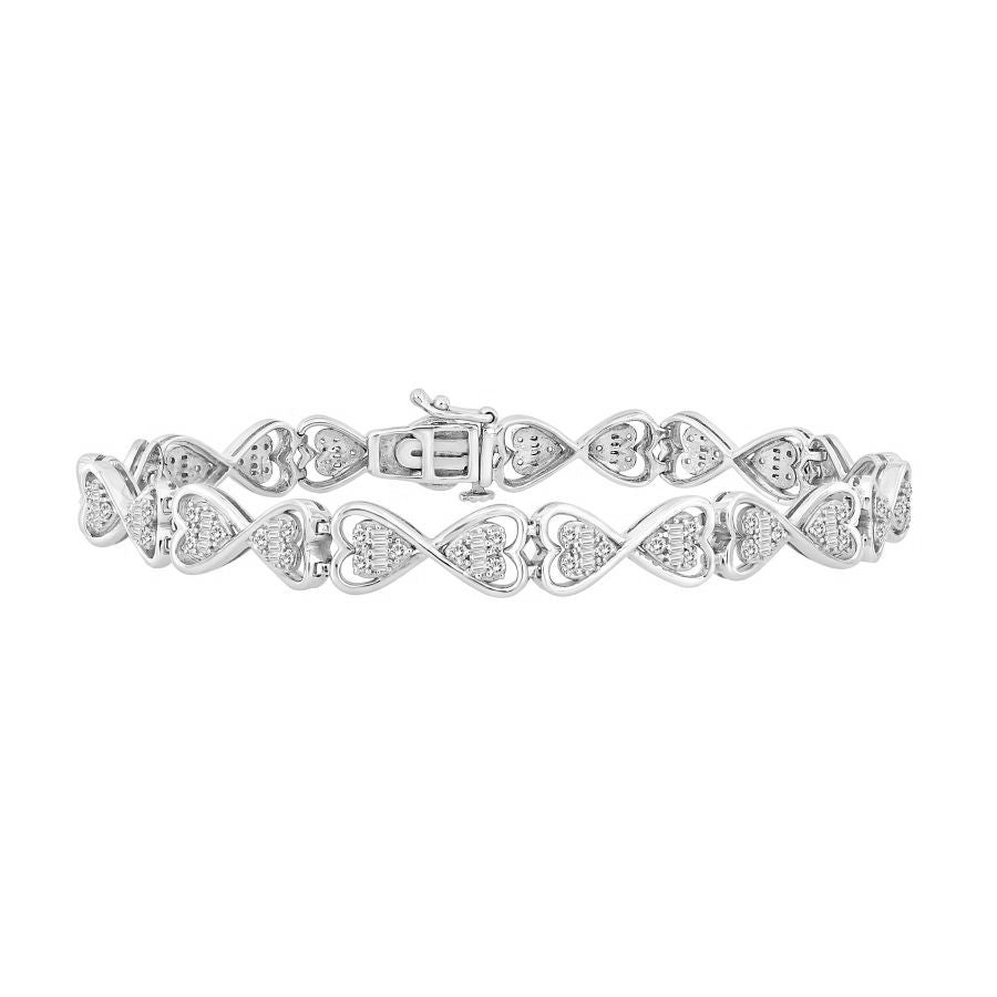 LADIES BRACELET 1.00CT ROUND/BAGUETTE DIAMOND 10K WHITE GOLD