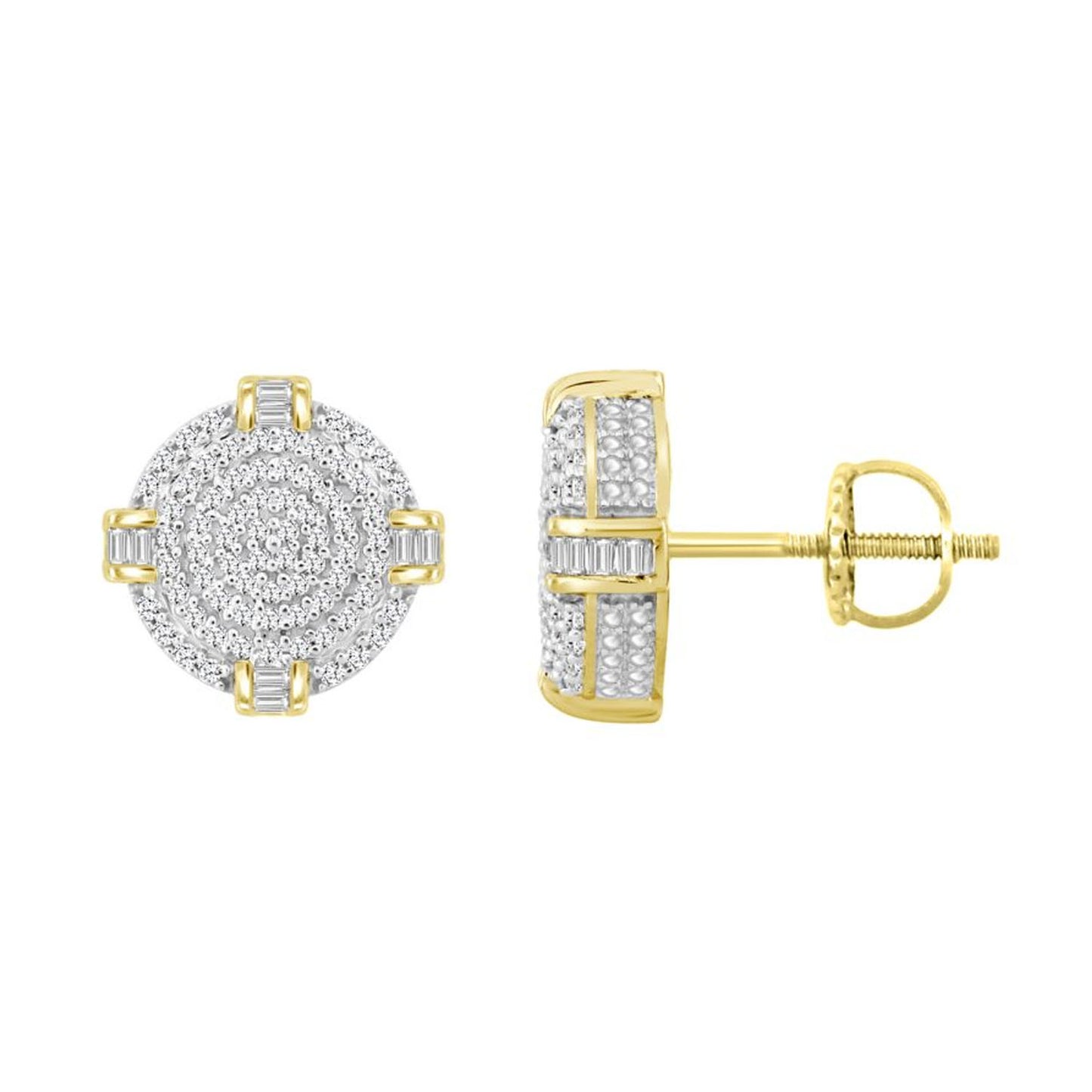 LADIES EARRINGS 0.50CT ROUND/BAGUETTE DIAMOND 10K YELLOW GOLD