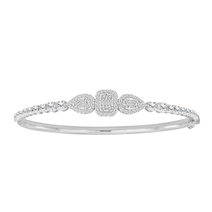 LADIES BANGLE 1.50CT ROUND/BAGUETTE DIAMOND 14K WHITE GOLD