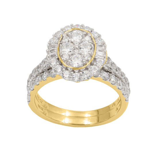 LADIES BRIDAL SET 1.75CT ROUND/BAGUETTE DIAMOND 14K YELLOW GOLD