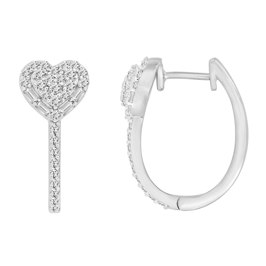 HOOP EARRINGS 0.50CT ROUND/BAGUETTE DIAMOND 14K WHITE GOLD